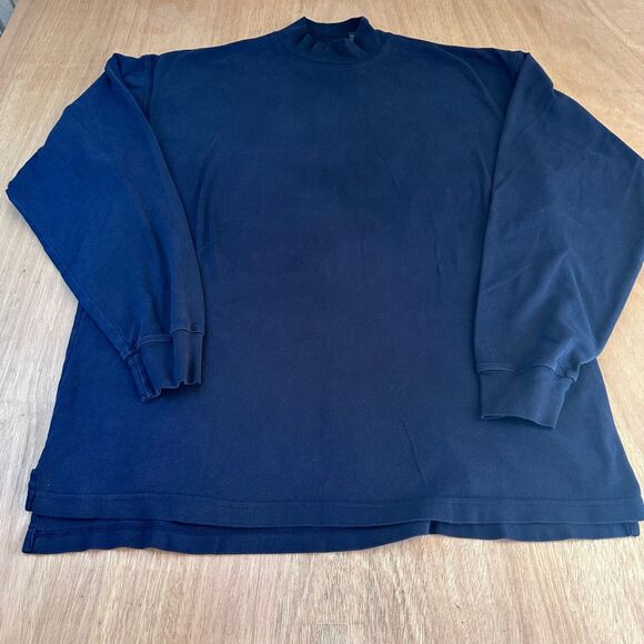 Tom James Men’s LT Navy Mock Neck Long Sleeve 100% Cotton Shirt - Picture 1 of 4
